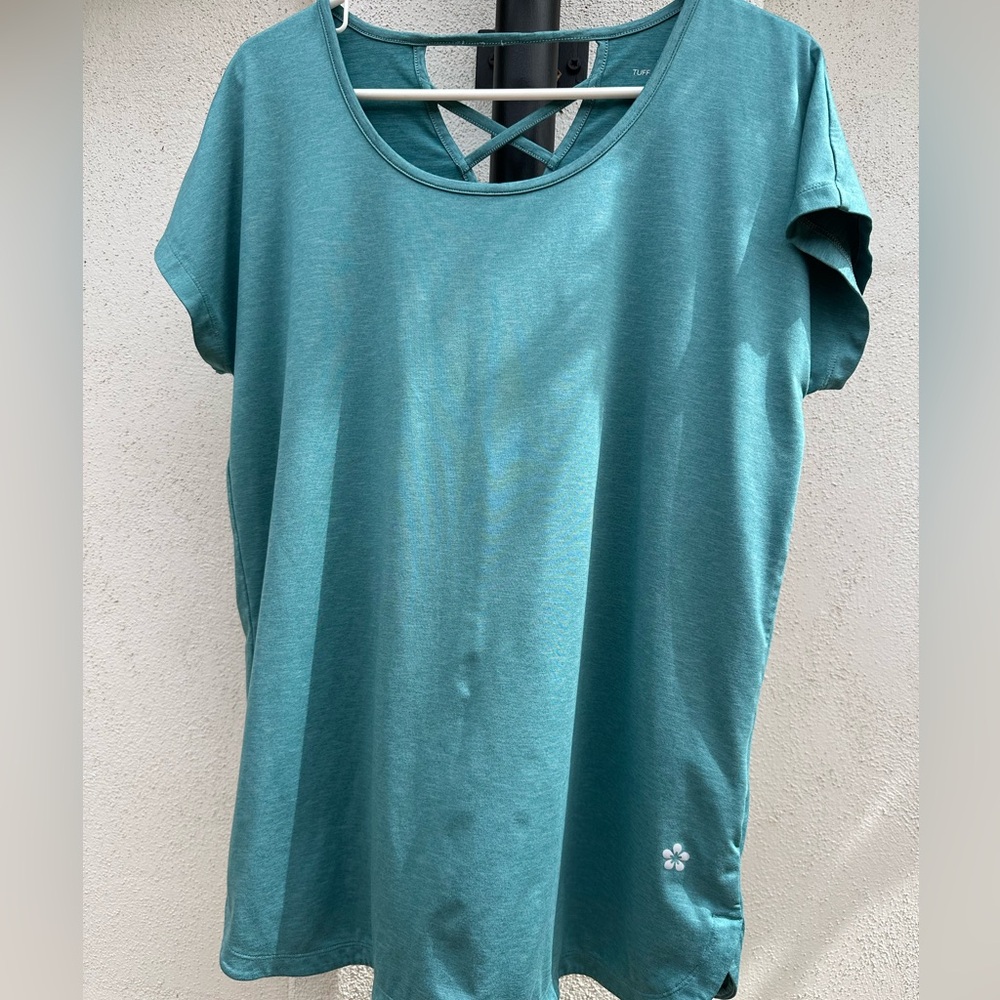 Tuff Athletics Teal Short Sleeve Top with Crisscross Back